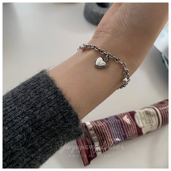 #NEW 925 Sterling Silver Vintage Heart Bead Bracelet - Picture 5 of 11